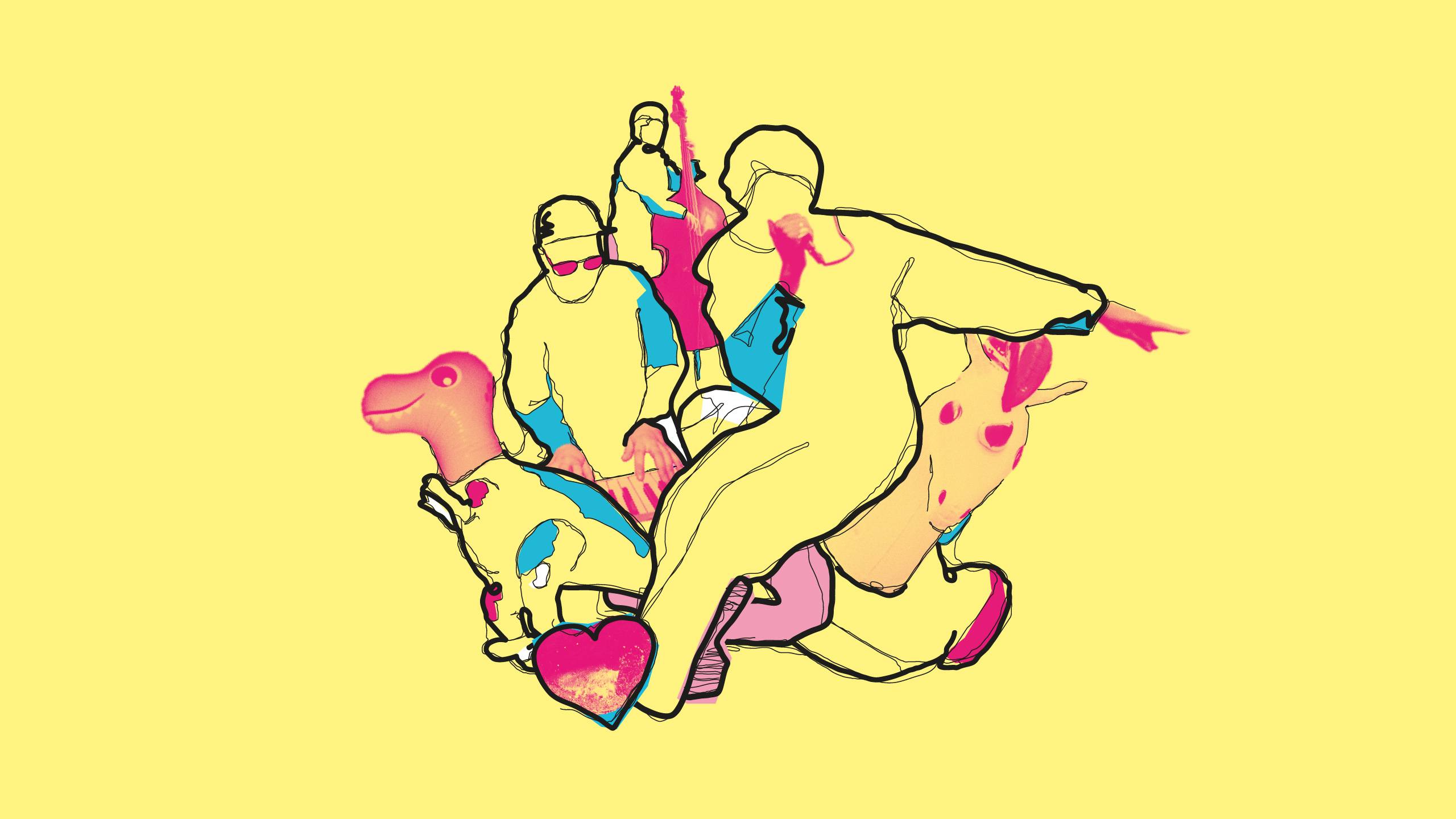 Piirrettyjä OstariFestarin esiintyjiä ja somisteita